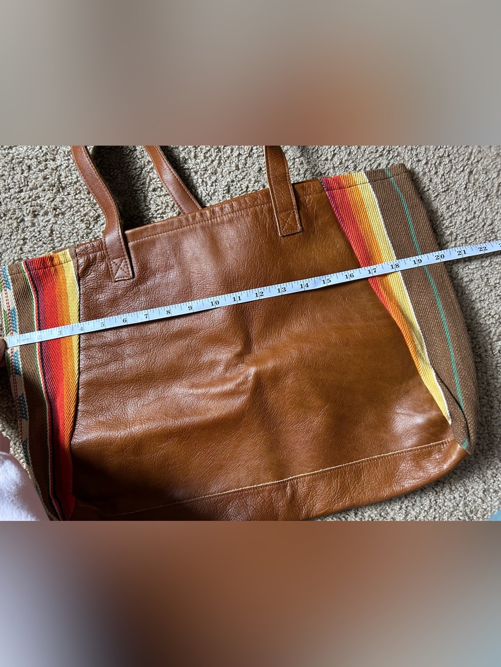 Vaalbara Leather Tote Bag Brown Serape Stripe Southwestern Shoulder Bag Large - Picture 7 of 9